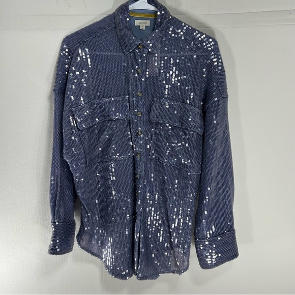 Pilcro Tops - Anthropology Pilcro Shimmering Blue Buttondown Tunic Style Sequin Shirt Size XSP